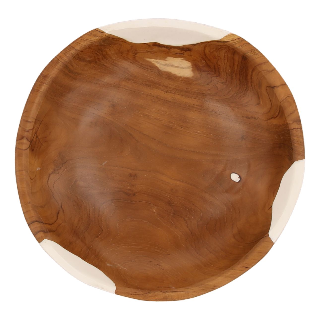 Natural and White Mindi Wood and Resin Bowl 13.5 in Wide