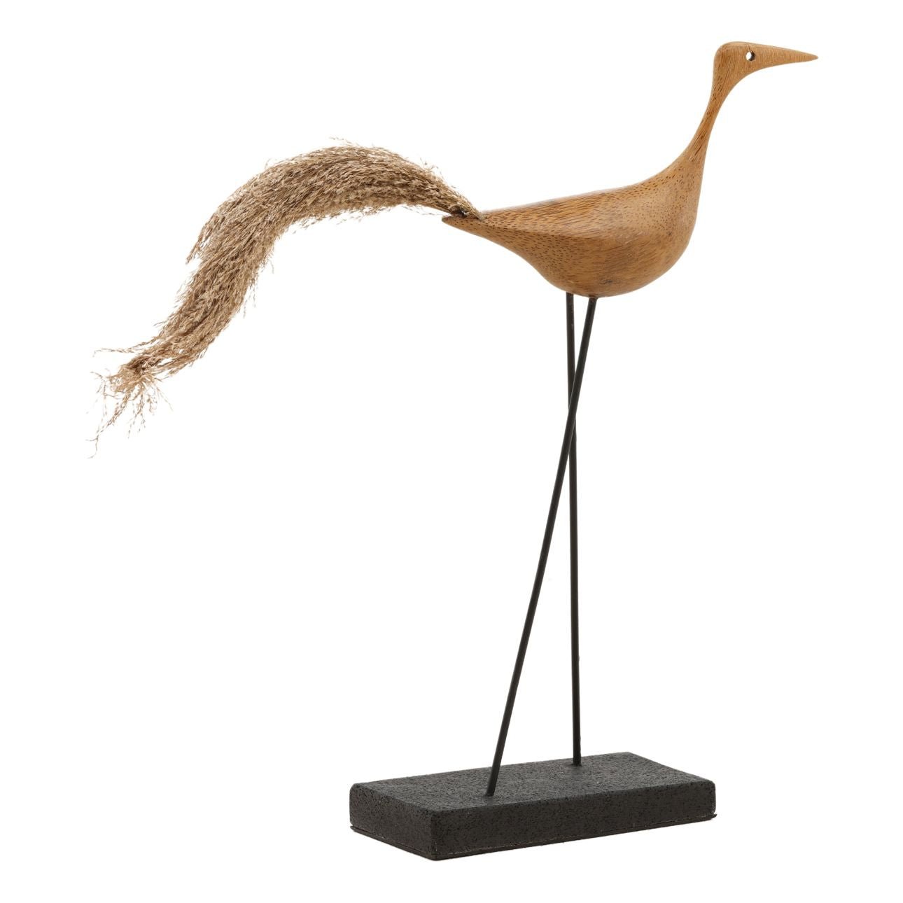 Natural and Black Bamboo, Metal and Stone Sculpture 23.5 in Wide