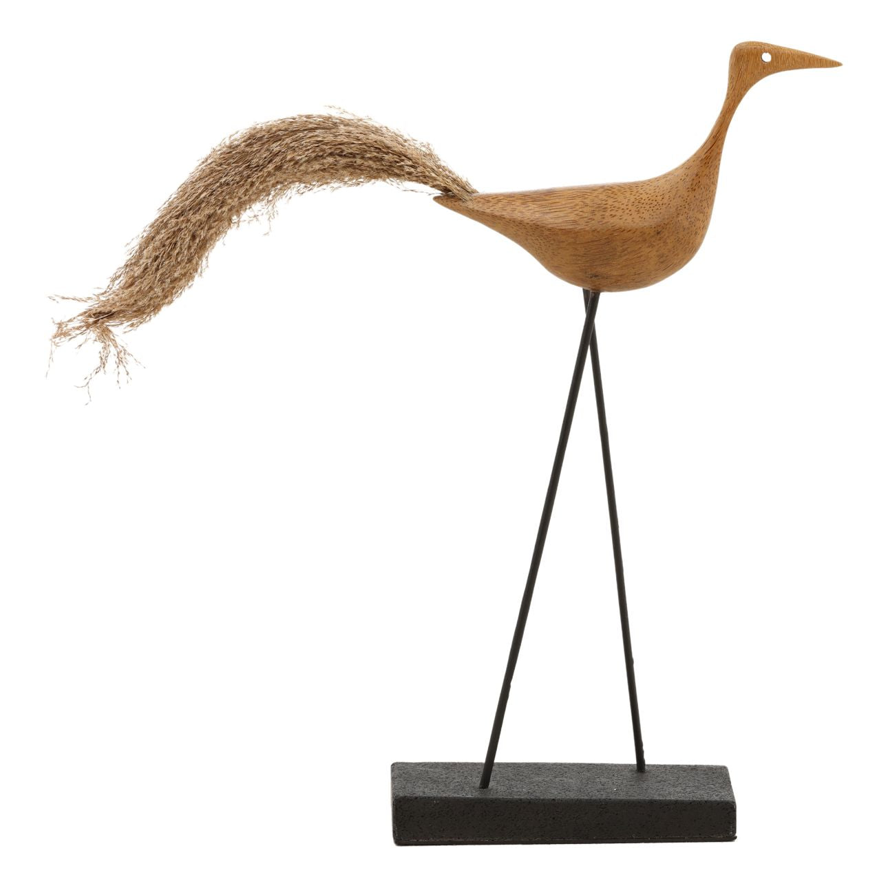 Natural and Black Bamboo, Metal and Stone Sculpture 23.5 in Wide