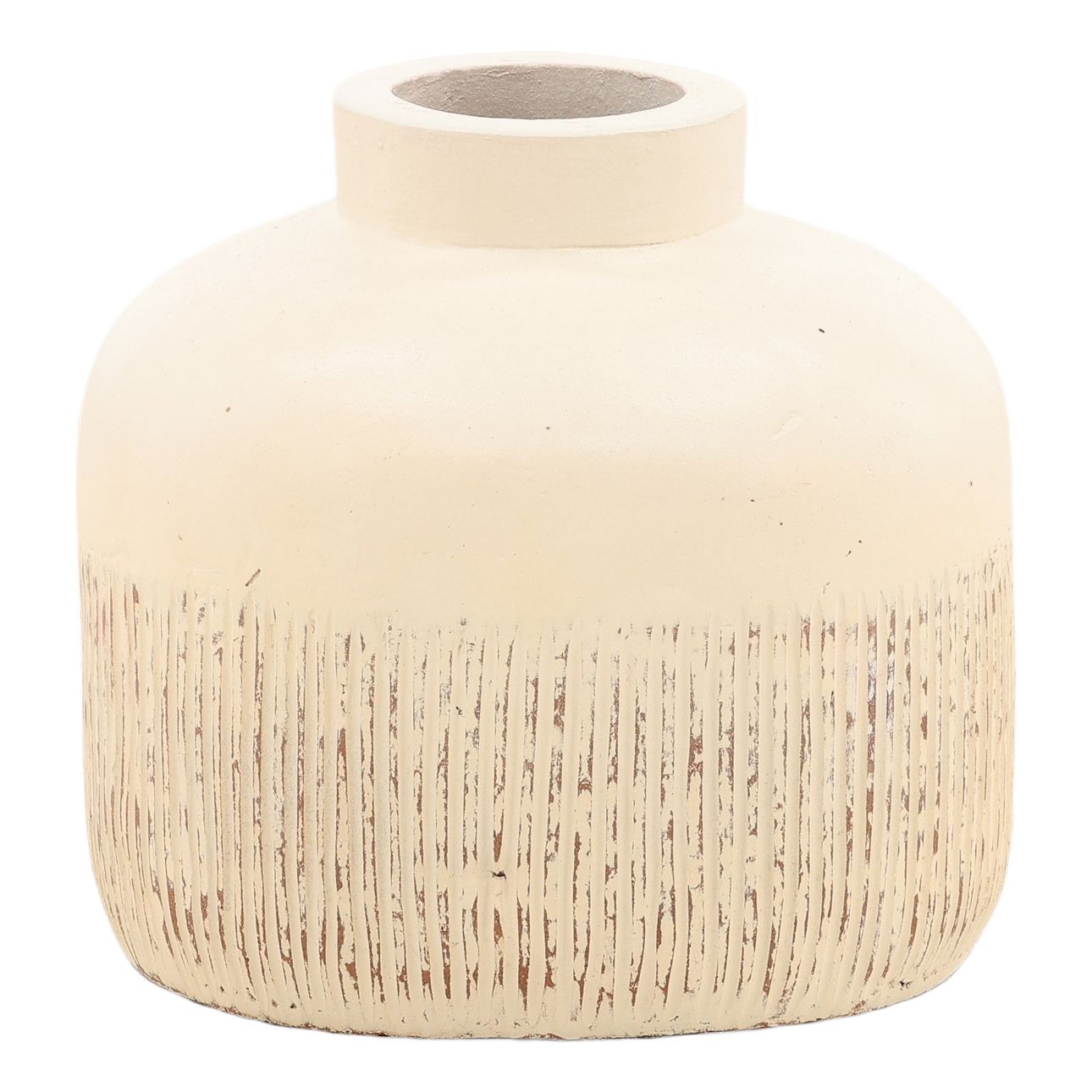 Off White Terracotta Vase 8.5 in Wide