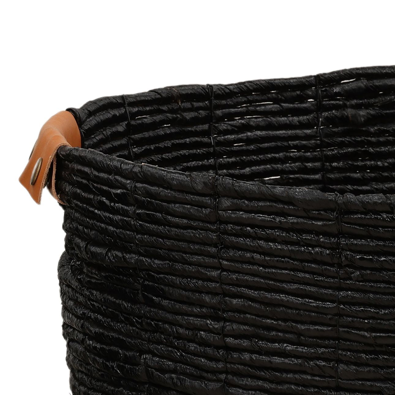 Black Woven Banana Leaf and Leather of 18.5 in Wide