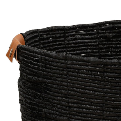 Black Woven Banana Leaf and Leather of 18.5 in Wide