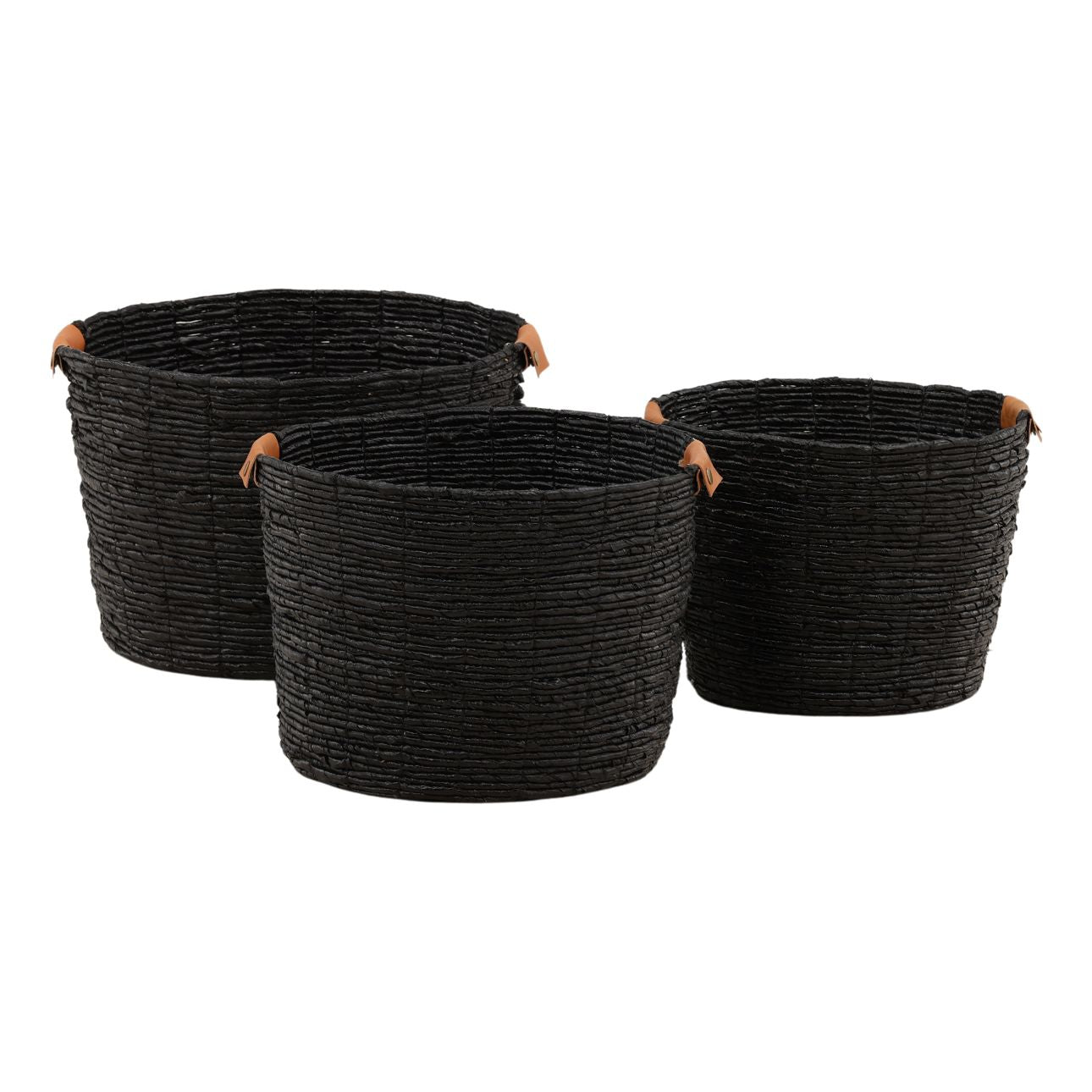 Black Woven Banana Leaf and Leather of 18.5 in Wide