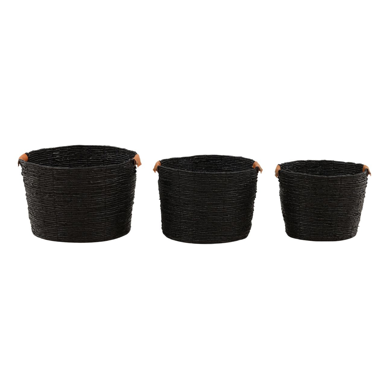 Black Woven Banana Leaf and Leather of 18.5 in Wide