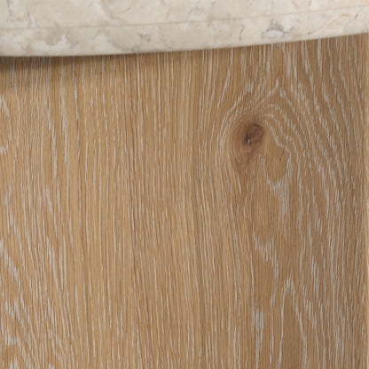 Natural Wash and Cream Marble Oak Wood, Oak Veneer and Marble Table 43.5 in Wide