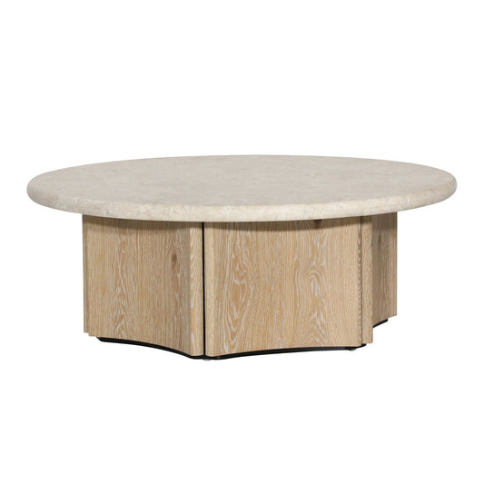 Natural Wash and Cream Marble Oak Wood, Oak Veneer and Marble Table 43.5 in Wide