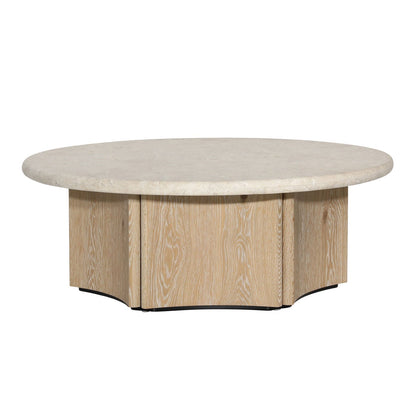 Natural Wash and Cream Marble Oak Wood, Oak Veneer and Marble Table 43.5 in Wide