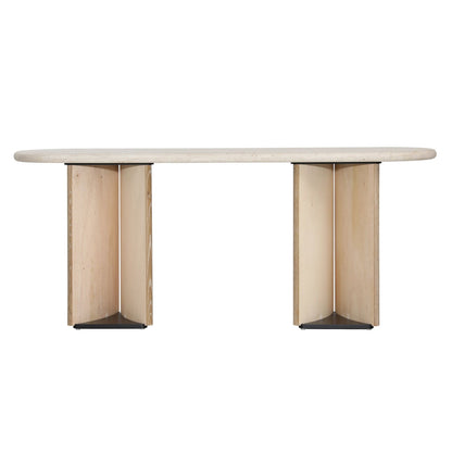Natural Wash and Cream Marble Oak Wood, Oak Veneer and Marble Table 71 in Wide