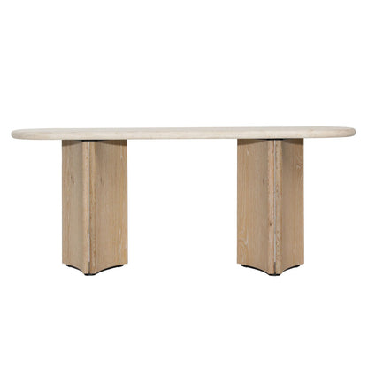 Natural Wash and Cream Marble Oak Wood, Oak Veneer and Marble Table 71 in Wide