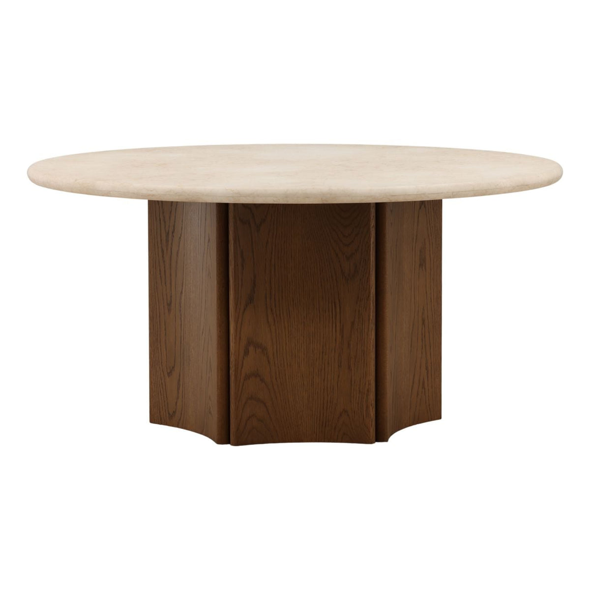 Refined Oak Wood, Oak Veneer and Marble Dining Table
