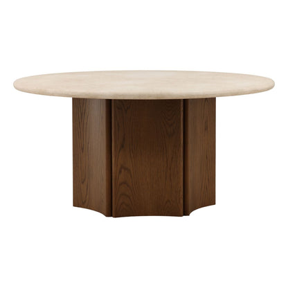 Refined Oak Wood, Oak Veneer and Marble Dining Table