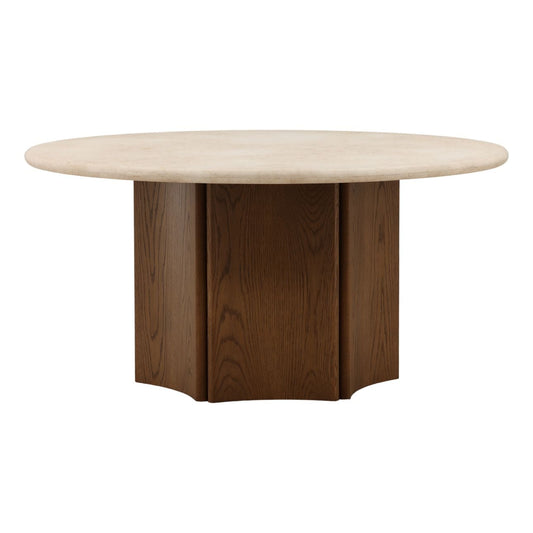 Refined Oak Wood, Oak Veneer and Marble Dining Table