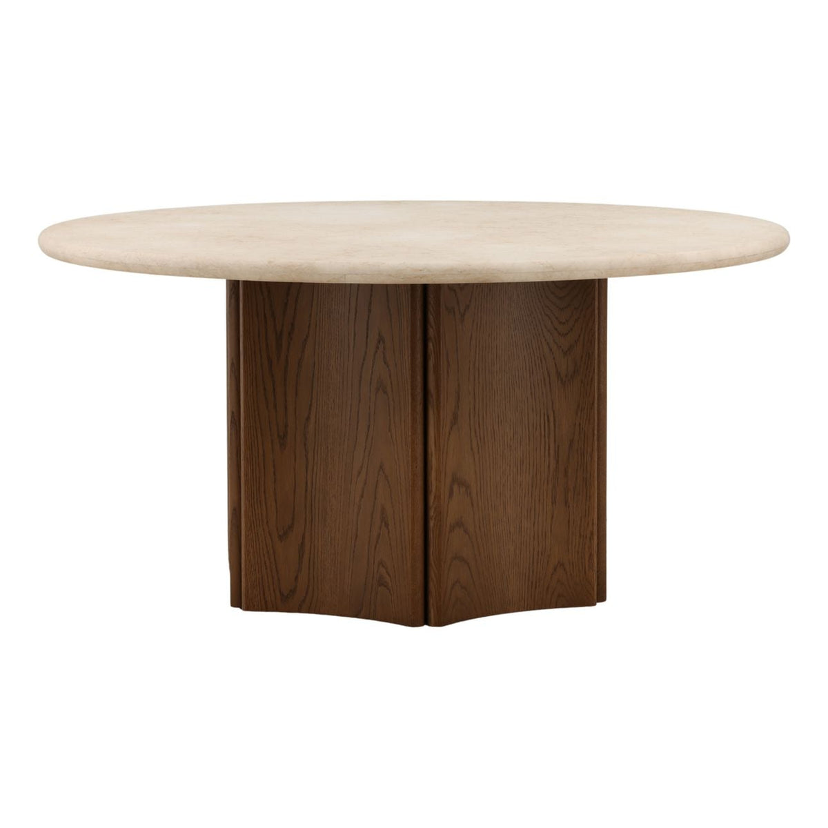 Refined Oak Wood, Oak Veneer and Marble Dining Table