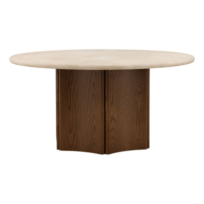 Refined Oak Wood, Oak Veneer and Marble Dining Table