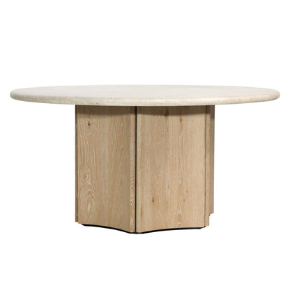 Natural Wash and Cream Marble Oak Wood, Oak Veneer and Marble Table 59 in Wide