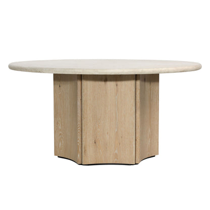 Natural Wash and Cream Marble Oak Wood, Oak Veneer and Marble Table 59 in Wide