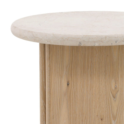Natural Wash and Cream Marble Oak Wood, Oak Veneer and Marble Table 23.5 in Wide