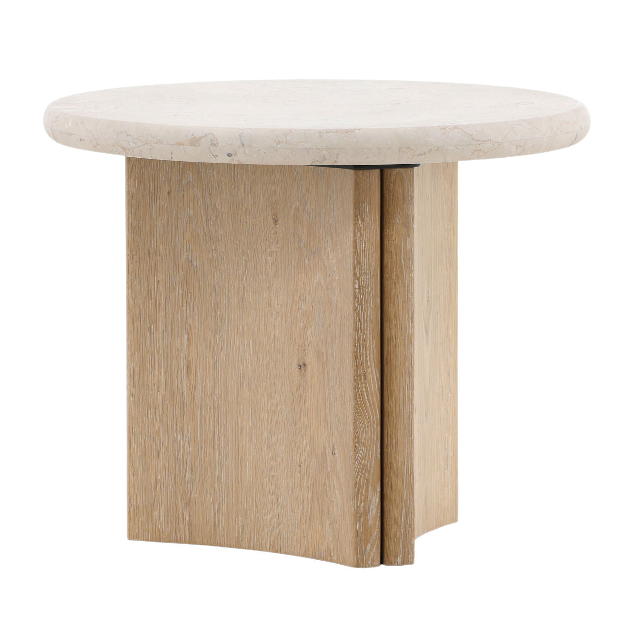 Natural Wash and Cream Marble Oak Wood, Oak Veneer and Marble Table 23.5 in Wide