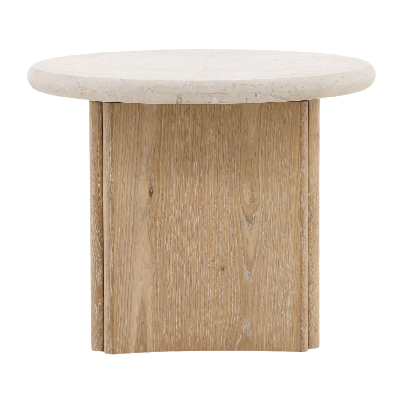 Natural Wash and Cream Marble Oak Wood, Oak Veneer and Marble Table 23.5 in Wide