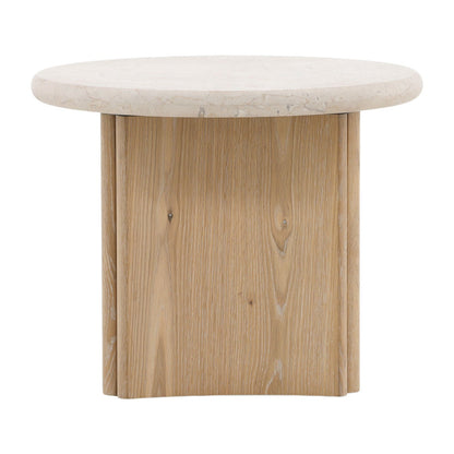 Natural Wash and Cream Marble Oak Wood, Oak Veneer and Marble Table 23.5 in Wide