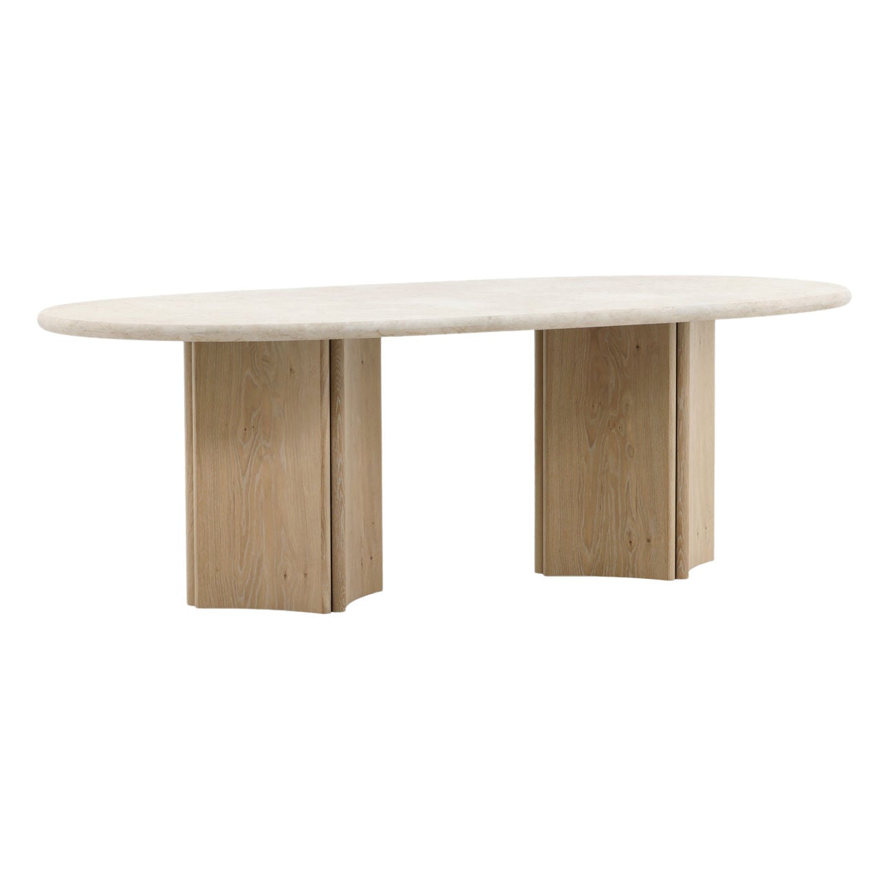 Natural Wash and Cream Marble Oak Wood, Oak Veneer and Marble Table 88.5 in Wide