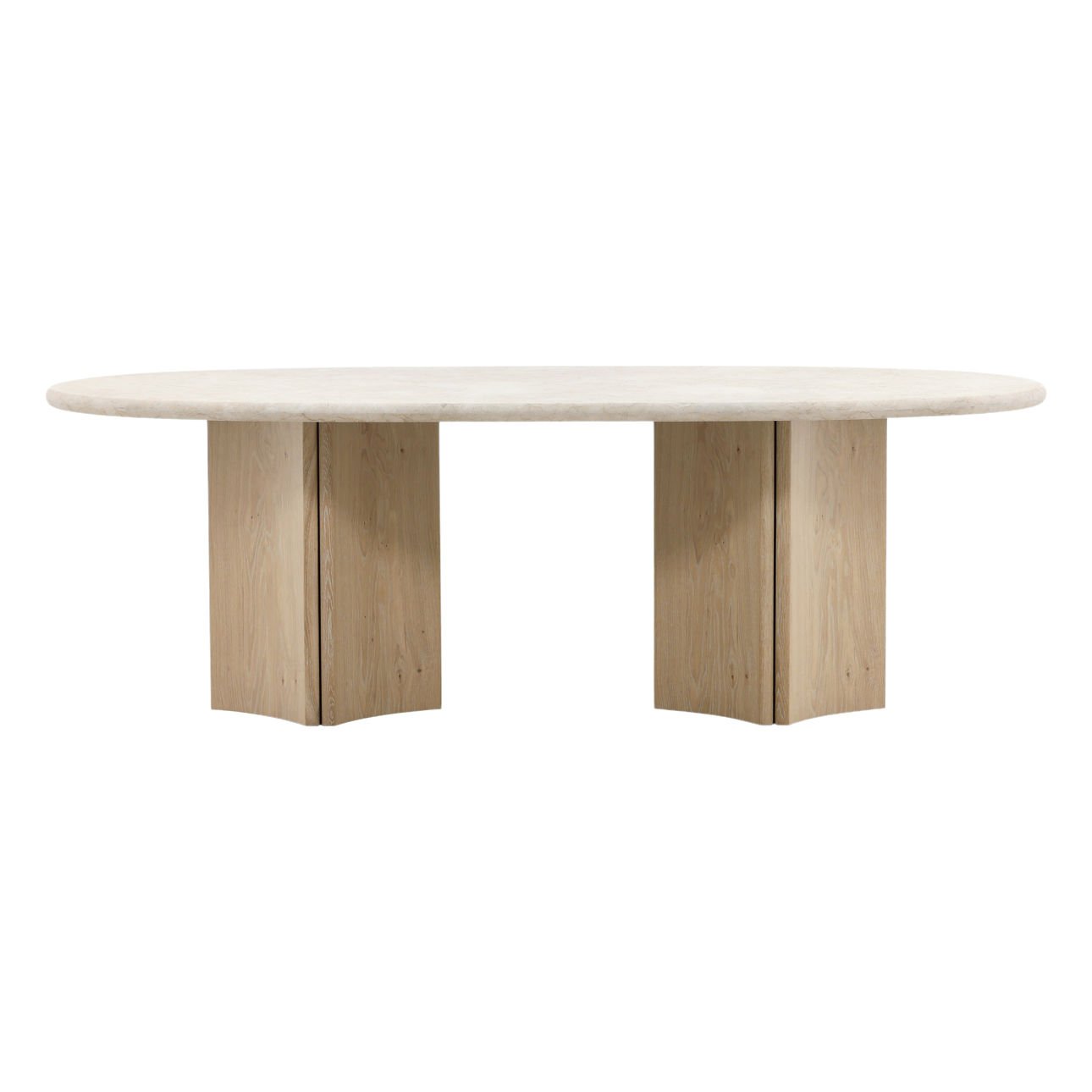 Natural Wash and Cream Marble Oak Wood, Oak Veneer and Marble Table 88.5 in Wide