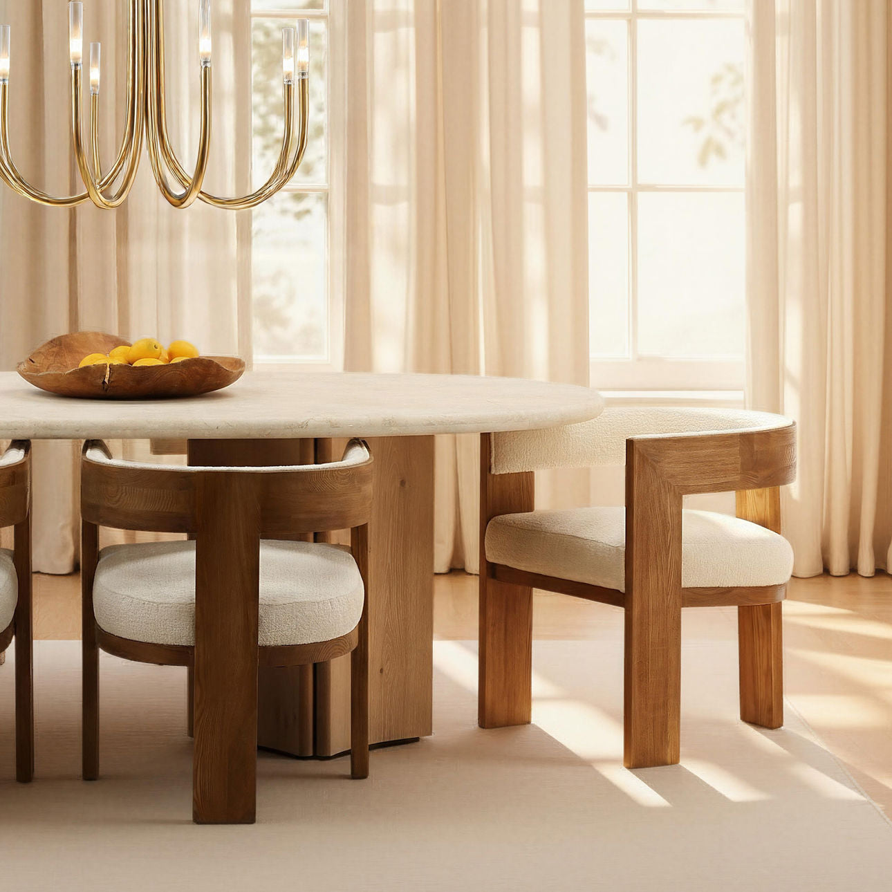 Natural Wash and Cream Marble Oak Wood, Oak Veneer and Marble Table 88.5 in Wide