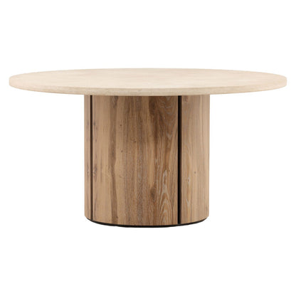 Natural Wash and Cream Oak Wood, Oak Veneer and Marble Table 59 in Wide
