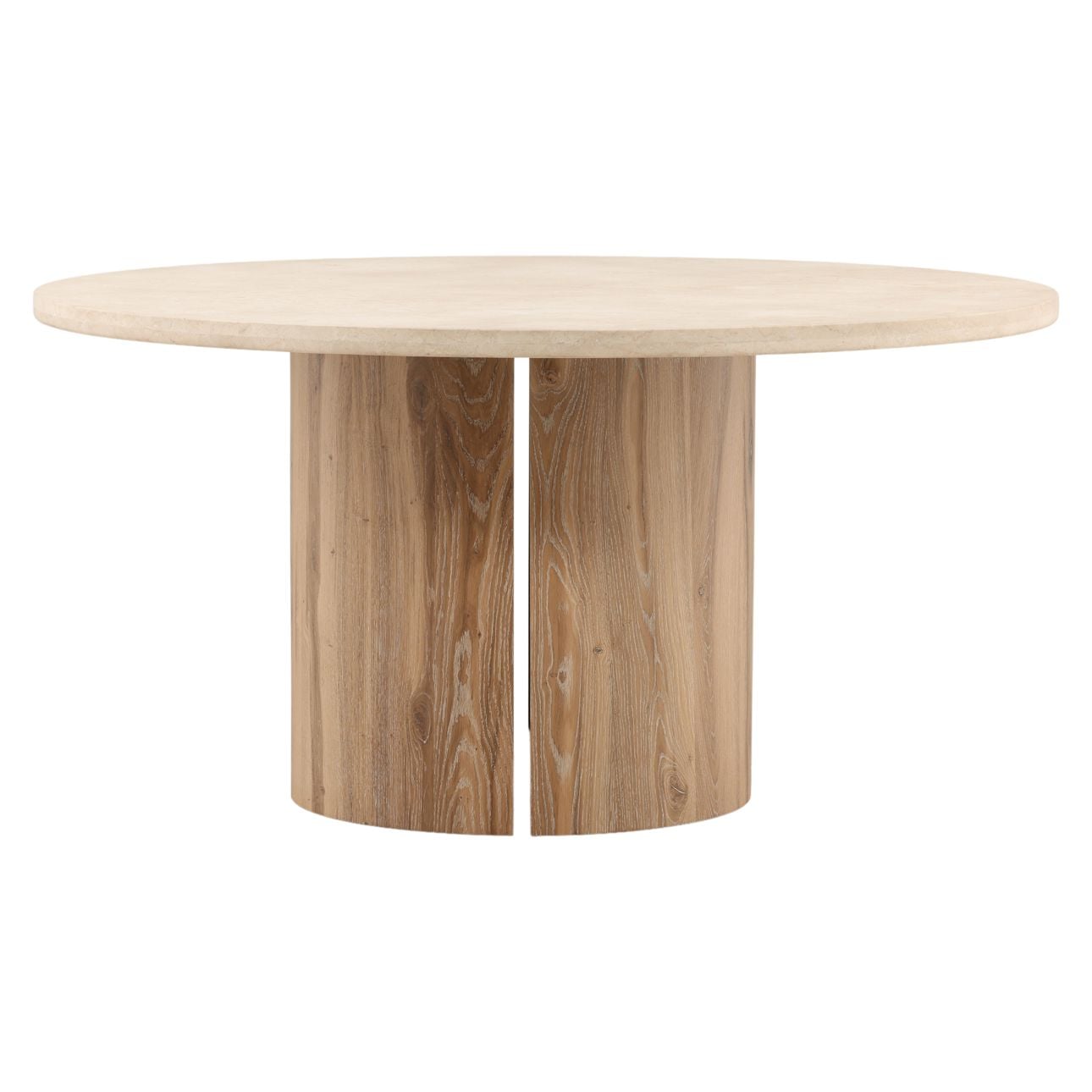 Natural Wash and Cream Oak Wood, Oak Veneer and Marble Table 59 in Wide