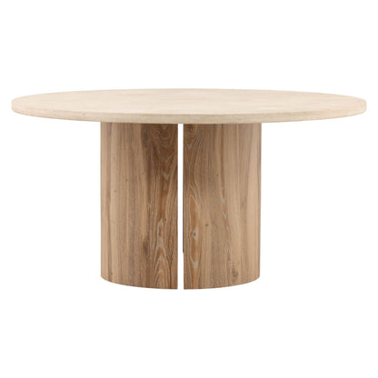 Natural Wash and Cream Oak Wood, Oak Veneer and Marble Table 59 in Wide