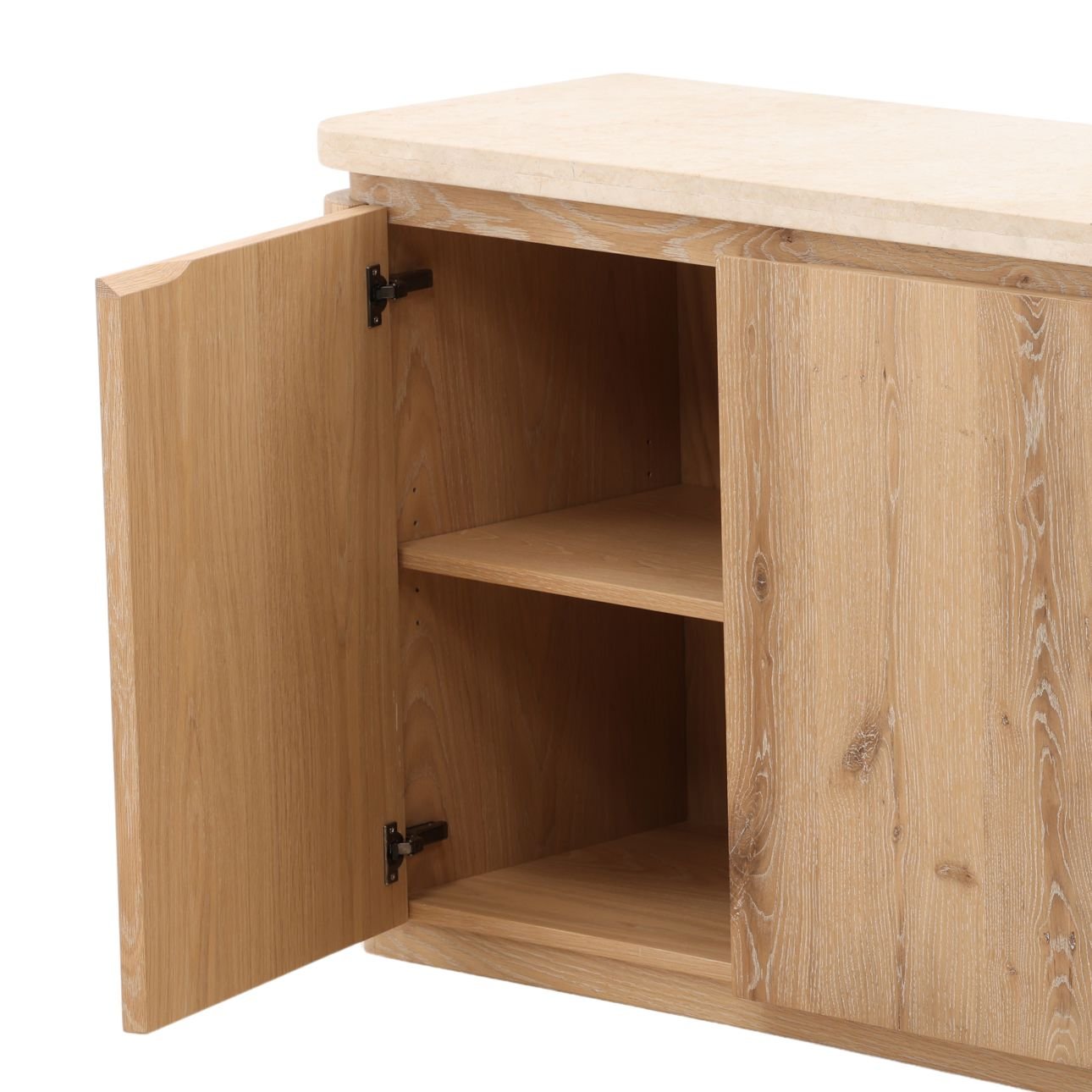 Natural Wash and Cream Oak Wood, Oak Veneer and Marble Sideboard 79.5 in Wide