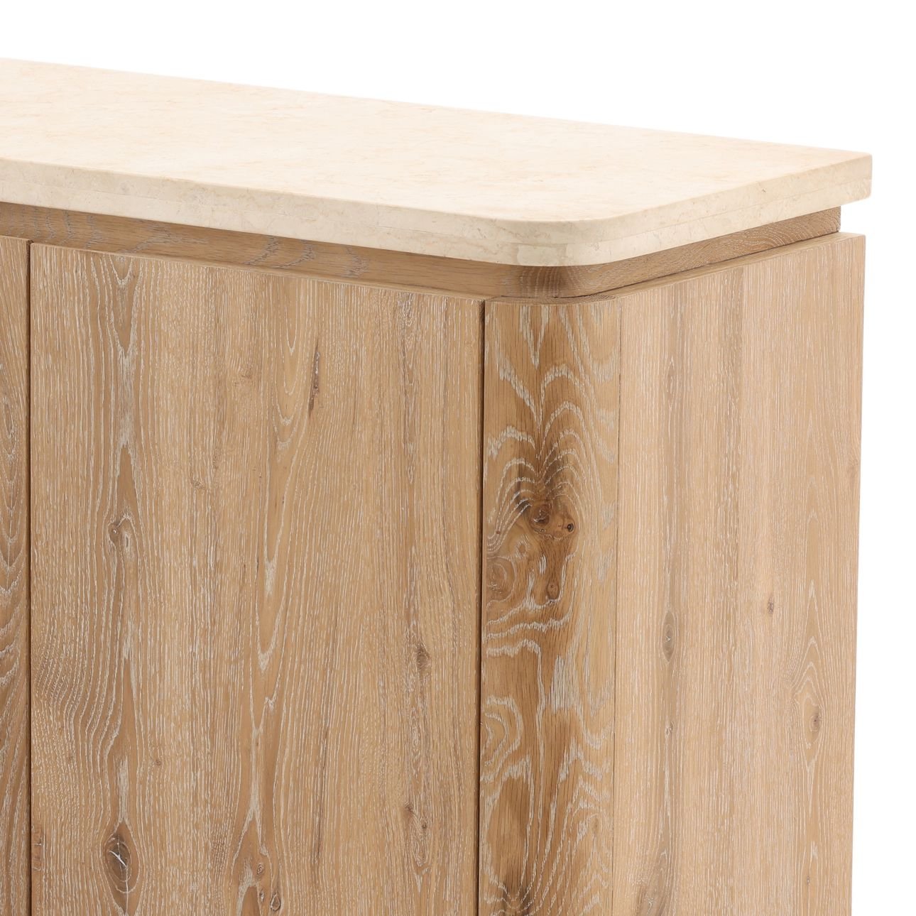 Natural Wash and Cream Oak Wood, Oak Veneer and Marble Sideboard 79.5 in Wide