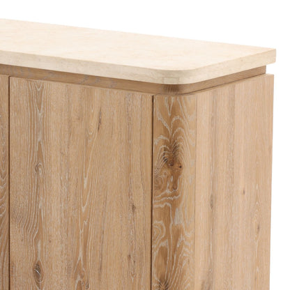 Natural Wash and Cream Oak Wood, Oak Veneer and Marble Sideboard 79.5 in Wide