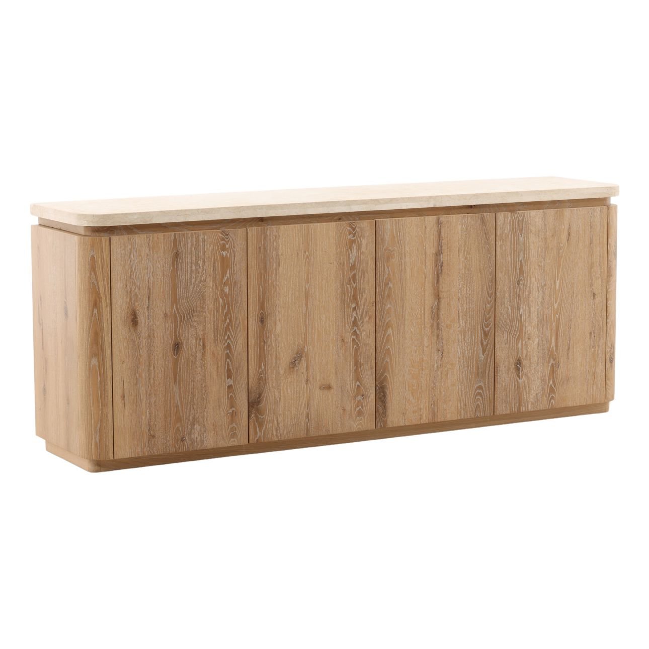 Natural Wash and Cream Oak Wood, Oak Veneer and Marble Sideboard 79.5 in Wide