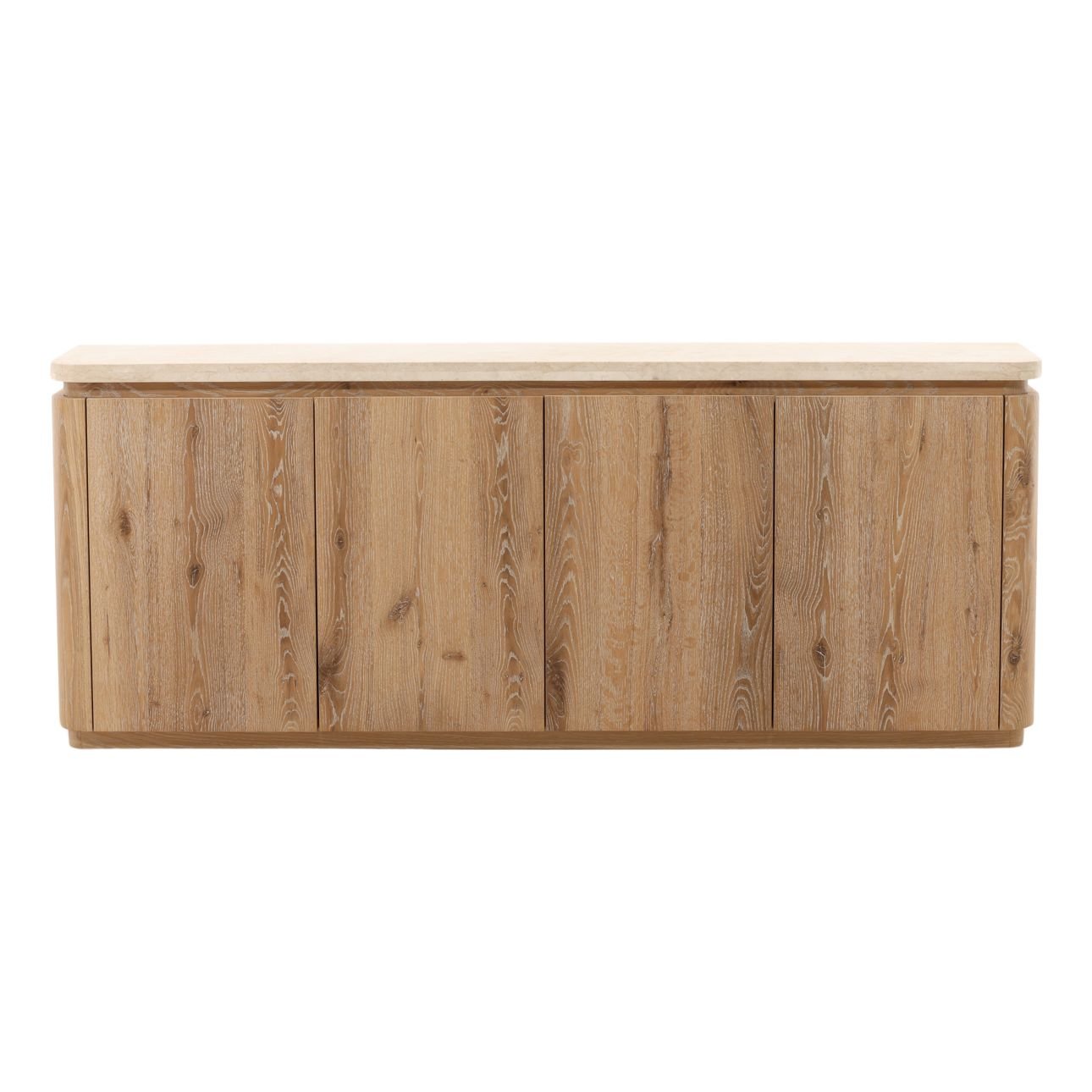 Natural Wash and Cream Oak Wood, Oak Veneer and Marble Sideboard 79.5 in Wide