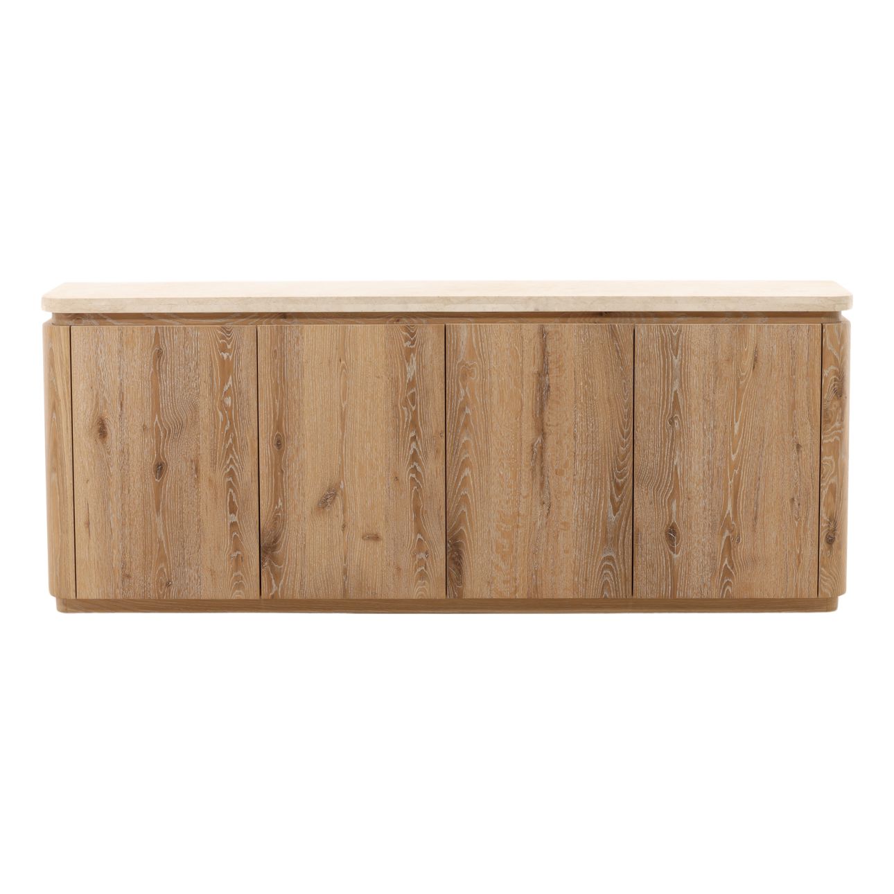 Natural Wash and Cream Oak Wood, Oak Veneer and Marble Sideboard 79.5 in Wide