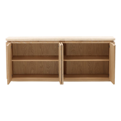 Natural Wash and Cream Oak Wood, Oak Veneer and Marble Sideboard 79.5 in Wide