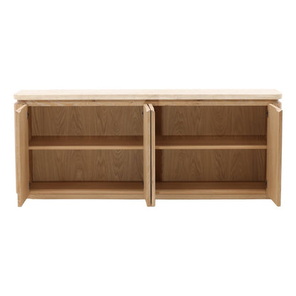 Natural Wash and Cream Oak Wood, Oak Veneer and Marble Sideboard 79.5 in Wide