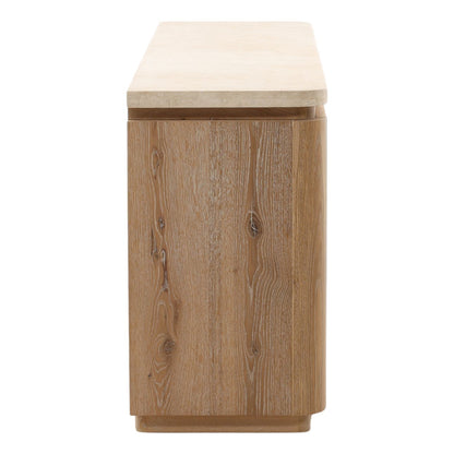 Natural Wash and Cream Oak Wood, Oak Veneer and Marble Sideboard 79.5 in Wide