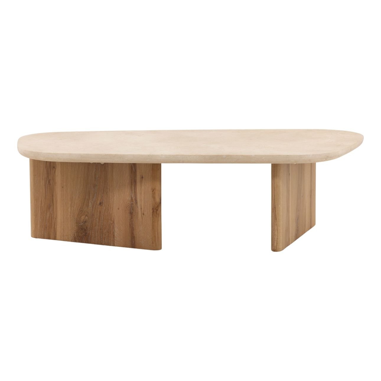 Natural and Cream Oak Wood, Oak Veneer and Marble Table 55.5 in Wide