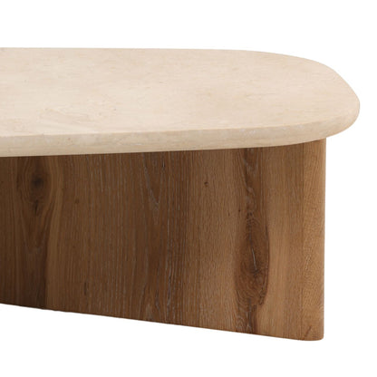 Natural and Cream Oak Wood, Oak Veneer and Marble Table 55.5 in Wide