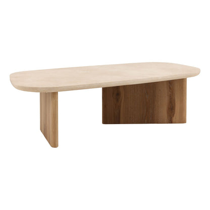 Natural and Cream Oak Wood, Oak Veneer and Marble Table 55.5 in Wide