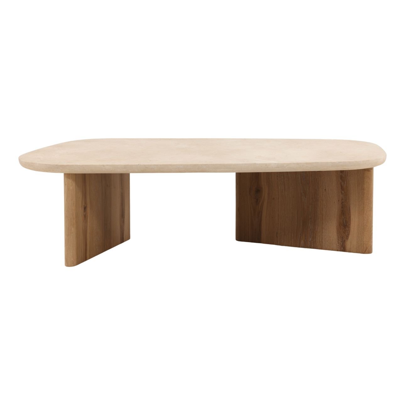 Natural and Cream Oak Wood, Oak Veneer and Marble Table 55.5 in Wide
