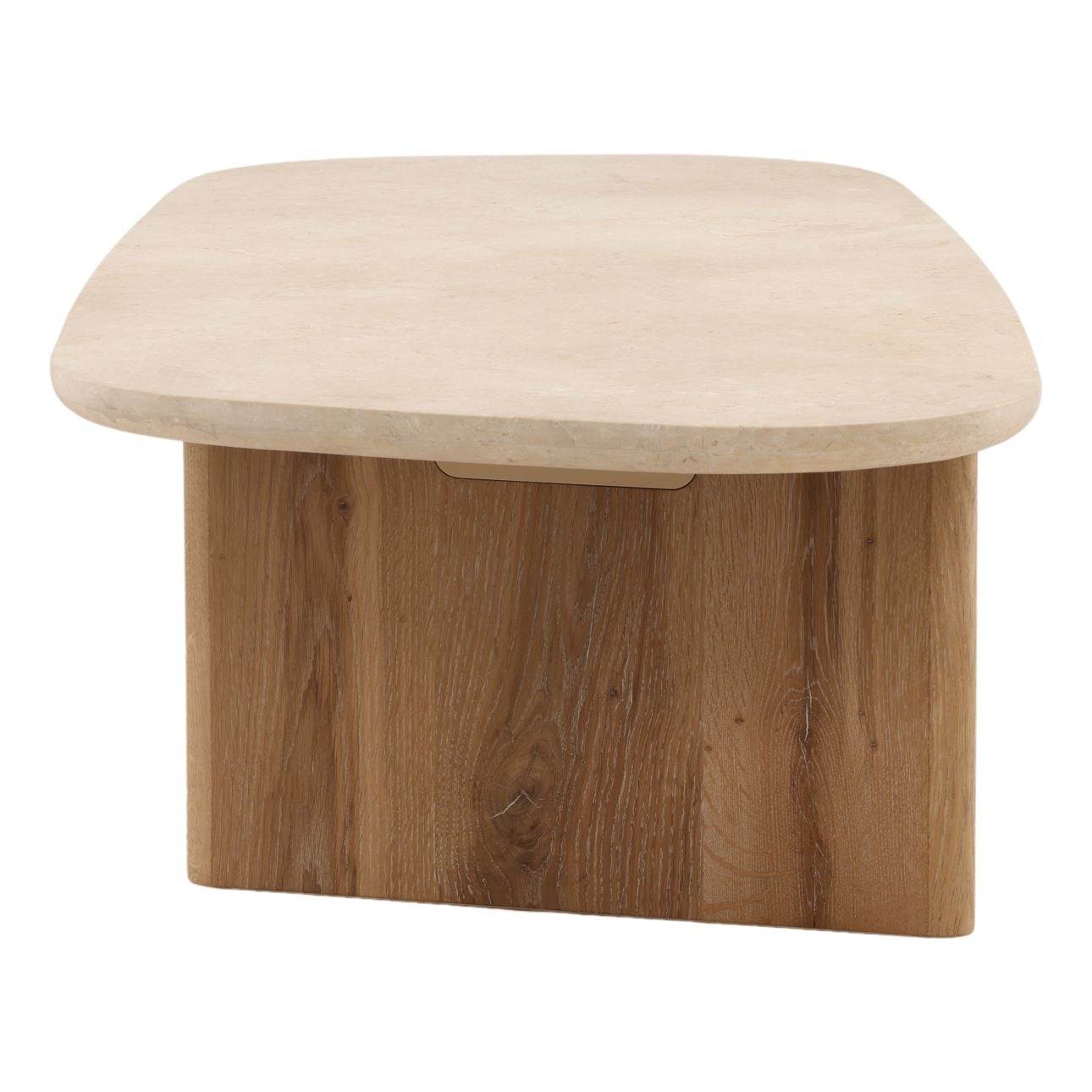 Natural and Cream Oak Wood, Oak Veneer and Marble Table 55.5 in Wide