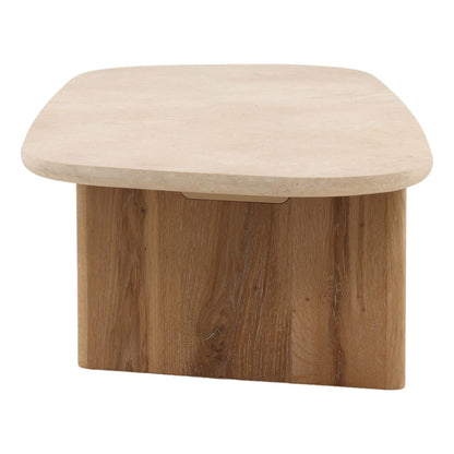 Natural and Cream Oak Wood, Oak Veneer and Marble Table 55.5 in Wide