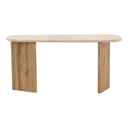 Natural Wash and Cream Oak Wood, Oak Veneer and Marble Table 63 in Wide