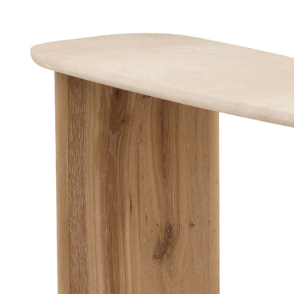 Natural Wash and Cream Oak Wood, Oak Veneer and Marble Table 63 in Wide