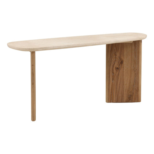 Natural Wash and Cream Oak Wood, Oak Veneer and Marble Table 63 in Wide