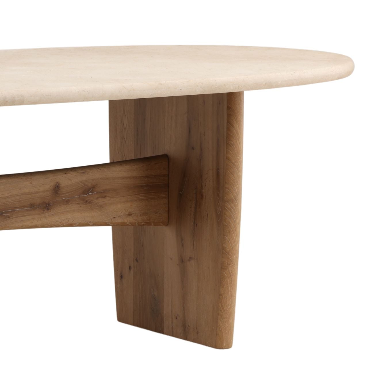 Natural and Cream Oak Wood, Oak Veneer and Marble Table 88 in Wide