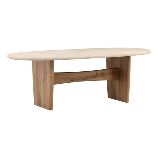 Natural and Cream Oak Wood, Oak Veneer and Marble Table 88 in Wide